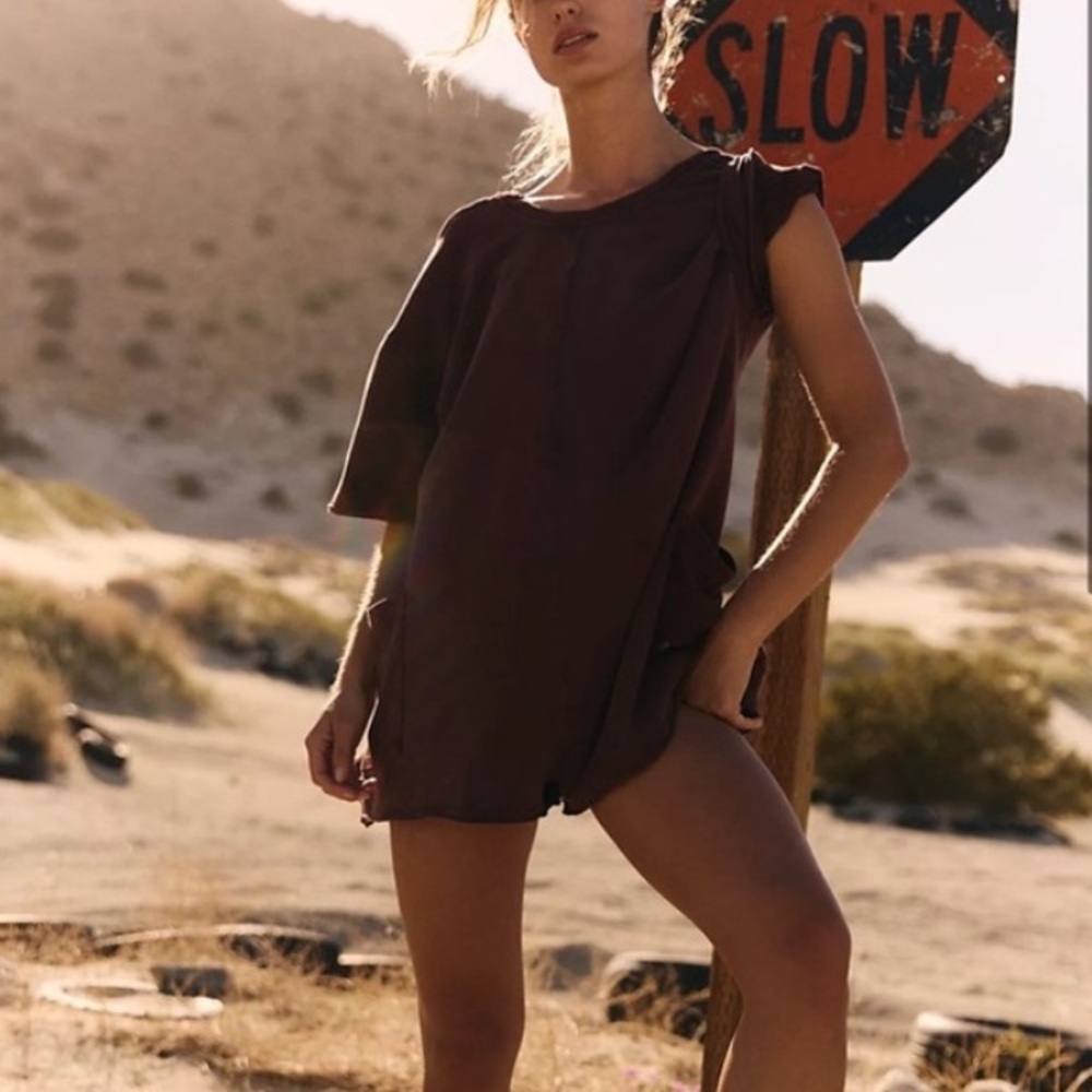 Free People Hot Shot tee romper size XS Dark Espresso